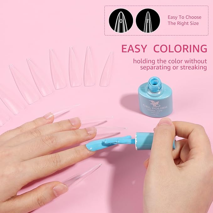 504PCS 3XL Stiletto Nail Tips, Full Cover Clear Nail Tips for Acrylic Nails Professional, 12 Sizes Tapered Square Acrylic Press On Nail Tips for Nail Salons Home DIY