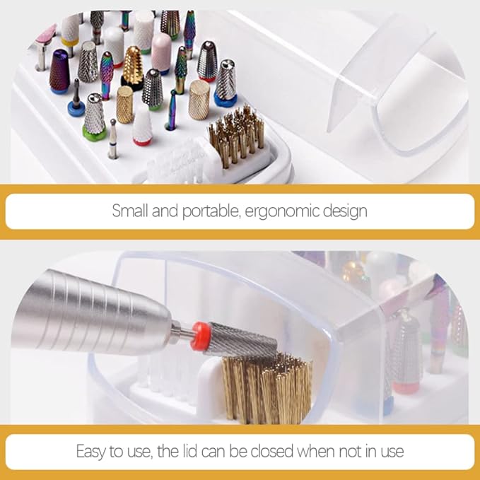minkissy Nail Drill Bit Holder 30-Slot Storage Case Organizer for Manicure Grinding Heads Dustproof Nail Tool Display Box for Salon and Home