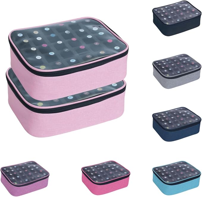 2 Pcs Small Clear Nail Polish Organizer Holds 60 bottles(15ml-0.5fl.oz) Nail Polish Case Multifunctional Nail Polish Bag organizer, Cosmetic Travel Makeup Cases for Women Pink