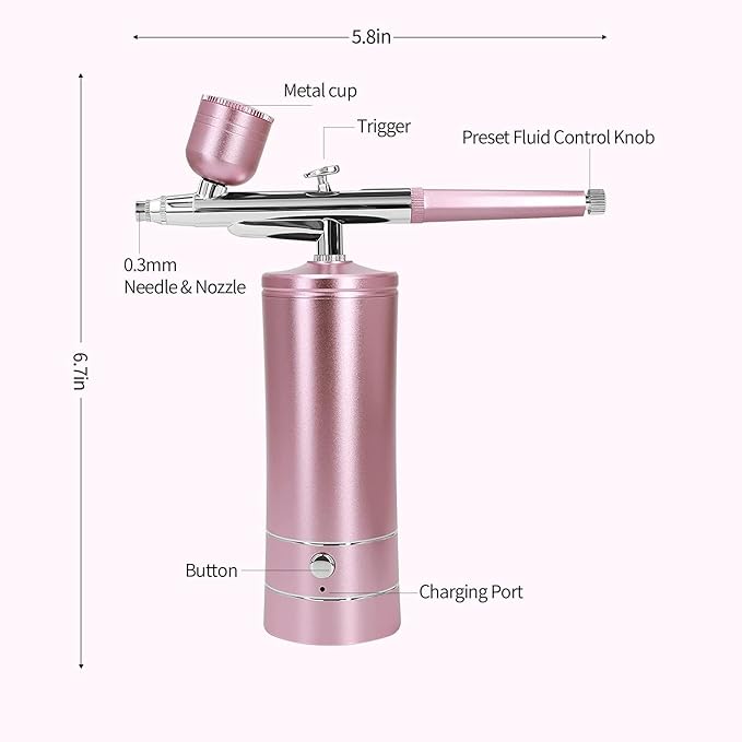 Airbrush Kit Air Brush Kit With Air Compressor Nail Charms Wireless Air Brush for Barber, Nail Art,Makeup, Model Painting (Pink)