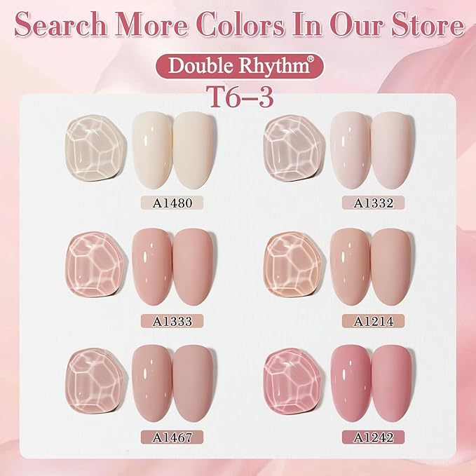 Double Rhythm 0.5 Oz Gel Nail Polish Neutral Natural Same Color Same Bottle Translucent Light Milky Pastel 15ML Manicure French Design Art DIY at Home (Nude-A1214)