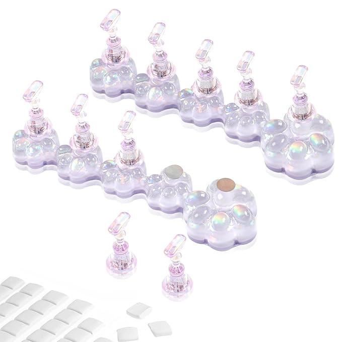 lootaan 2 Set Nail Holder for Painting Nails ,Fake Nail Tips Training ,Aurora Acrylic Nail Stand for Press on ,Nails Display with 96 Pcs Reusable Adhesive Putty (Laser purple)