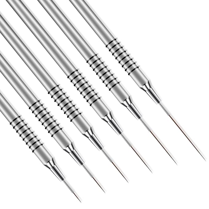 Metallic Nail Art Brushes 6 Pcs Non Slip Liner Brushes Set UV Gel Polish Painting Art Design Pen Silver Color Nail Tools for Long Lines Thin Details Fine Drawing Sizes 5/7/9/11/20/25mm (Silver)