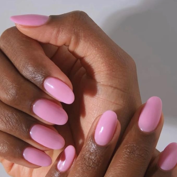 modelones Short Press on Nails, Oval Fake Nails Kit Press Ons with Nail Glue, Adhesive Tabs, Nail File, Prep Pad, Manicure Stick, Pink, 32Pcs 16 Sizes, Spring Women Girl Gift