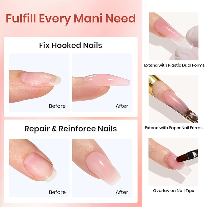 Beetles Poly Nail Gel 30g 6 Colors Murmur Gauze Builder Nail Extension Enhancement Gel for Beginner & Professional Long-Lasting and Easy to Use Supplies Gift for Women Girls