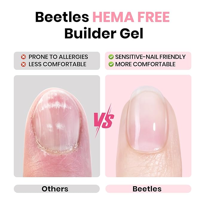 Beetles Builder Gel HEMA-Free,Nail Protection Trio Set 3 Pcs 8 in 1 Nail Strengthening Apex Building Extension for Beginner DIY Salon at Home,Clear Gel Builder with Base & Top Coat,UV & LED Cured