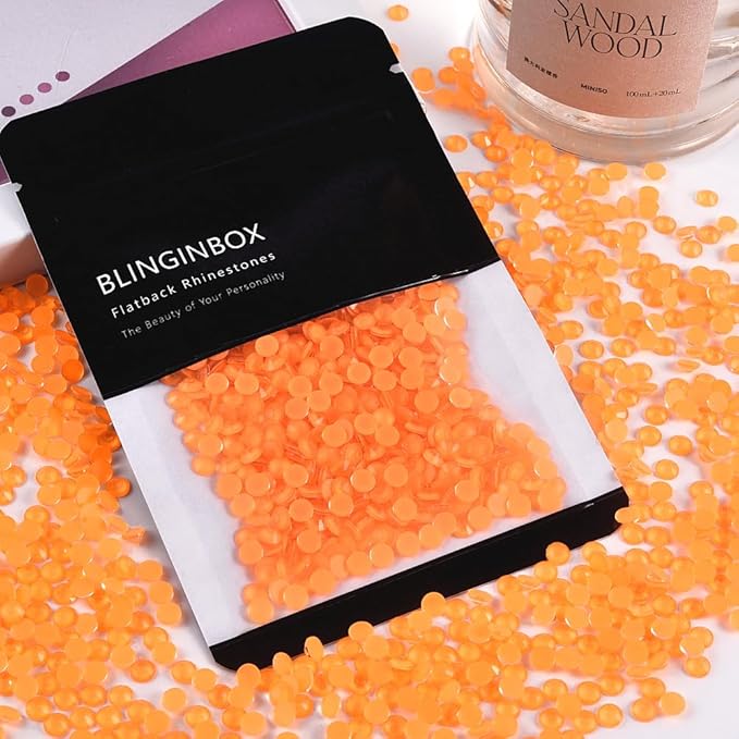 Blinginbox Flatback Rhinestones Round Gems, 1440pcs Luminous Series Glass Stones Neon Gems Non Hotfix Crystal Rhinestones for Nail Charms Crafts Clothes Tumblers,New Orange Neon,SS6.
