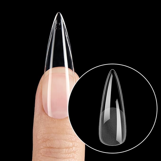 Beetles Gel Nail Tips Etch-X, Stiletto Medium, 288Pcs 12 Sizes, Pre-Etched Half Matte Full Cover Soft Acrylic False Nail Tips Pre-Shaped Easy DIY Fake Nail Extension Salon Gift for Women