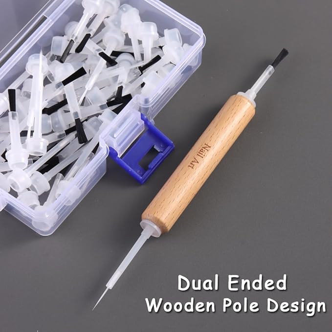 50 Pcs Replacement Nail Polish Brush Kit, Disposable Nail Art Brush with Dual-Ended Wooden Handle Dip Powder Liquid Replacement Brushes Soft Bristles Brush for Home DIY Salon Use