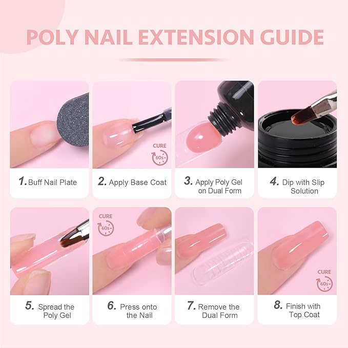 GAOY Poly Gel, 60g Clear Pink Builder Gel Nail Enhancement for Beginner & Professional Salon DIY at Home