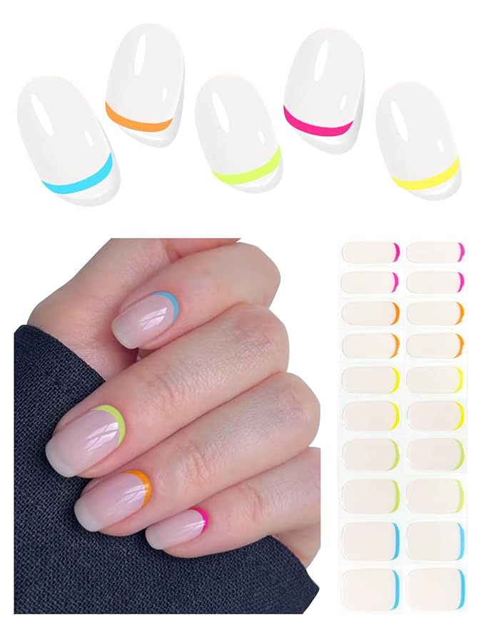 Semi Cured Gel Nail Strips (Jelly White-M), Macaroon, 20 Pcs Gel Nail Wraps, Stickers, UV Light Required, Salon Quality, Long Lasting