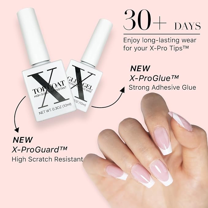 SXC Cosmetics French Tip Press On Nails Pink Series, Small Coffin X-Pro Tips Starter Kit
