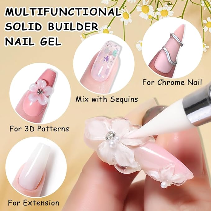 3D Gel Nail Art, 30g White Solid Sculpture Builder Gel Non-Stick Hand Nail Extension Gels Hard Gels for Carving Patterns Decoration Manicure DIY Home Salon Use