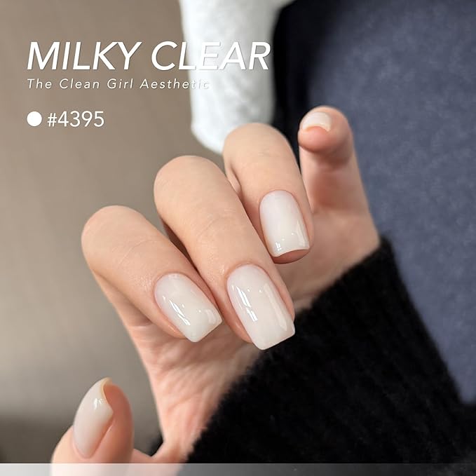 GAOY Jelly White Gel Nail Polish, 16ml Sheer Natural Base Color Soak Off Gel Polish, UV Light Cure for Nail Art DIY at Home, 4395 Milky Clear