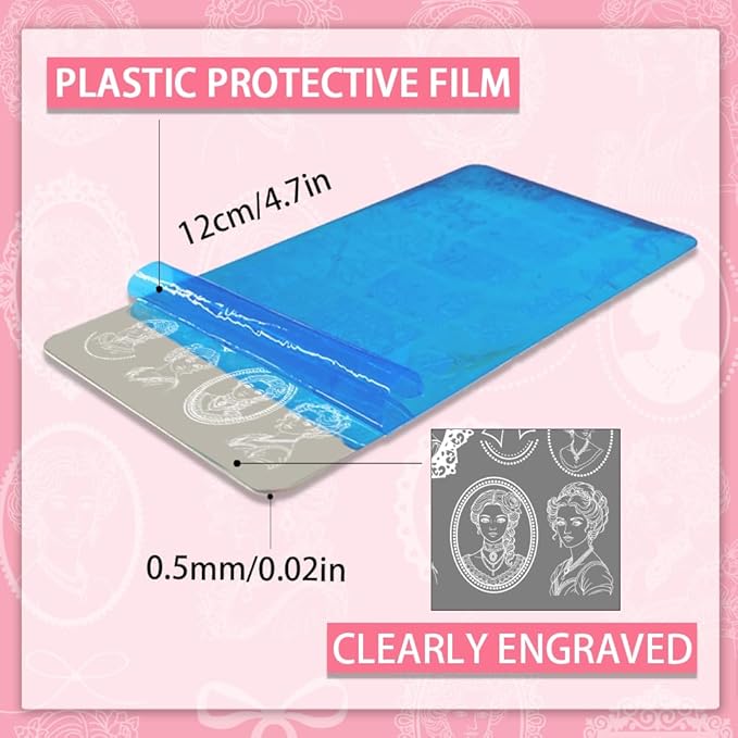 PH PandaHall 3pcs Retro Lady Portrait Nail Stamp Plates Bow Tie Nail Arts Templates Lace Ribbon Nails Art Stencils Vintage Style Nails Image Plates for Women DIY Manicures Salon Design Printing