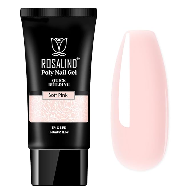 ROSALIND Soft Pink Poly Nail Gel, 2 oz Poly Extension Gel for Nail Art, Nail Thickening Extension Easy to DIY, Pink Nails Enhancement Need UV Lamp(Update Version