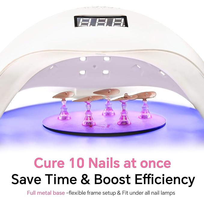 Nail Stand Set, Magnetic Nail Stands for Press ons False Nail Tips Practice Acrylic Nail Holder for Painting Nails with 300pcs Sticky Tabs (Pink)