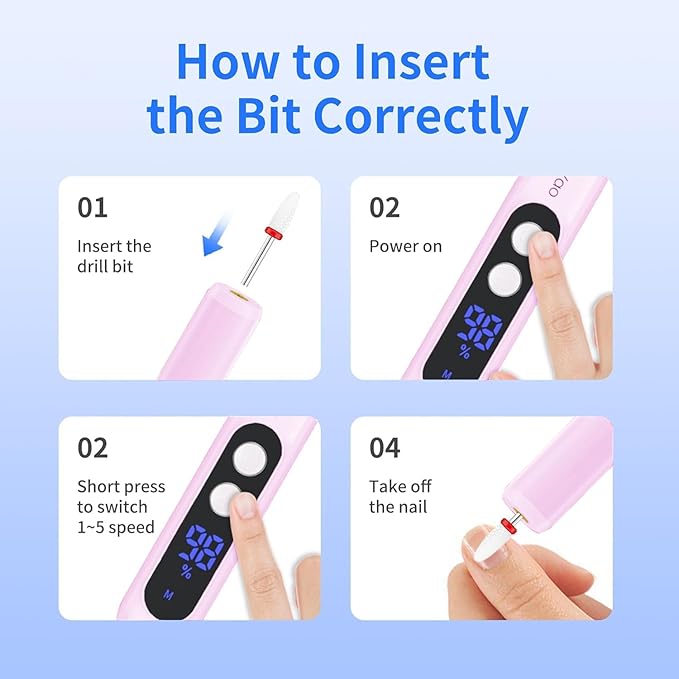 Electric Nail Drill Professional Electric Nail File Kit 11 in 1 Rechargeable Manicure Pedicure Tools Cordless Nail Drill with 3 Speeds Modes and LED Lighting for Acrylic Gel Dip Powder Nails(Purple)