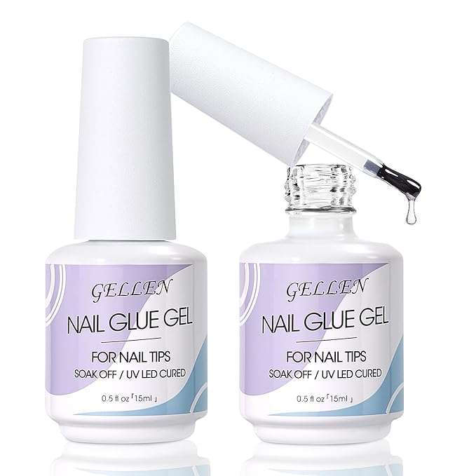 Gellen Nail Glue Gel, 2PCS 15ML 3 in 1 Gel Nail Glue for Acrylic Nail & Base Gel & Nail Strengthener Kit, Nail Glue for Press On Nails False Nails, Super Strong Gel Glue for Nail Extension