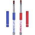 2Pcs Oval & Flat UV Gel Nail Brush Set Rhinestone Handle Professional Nail Art Design Brushes Multi-colored Size 8
