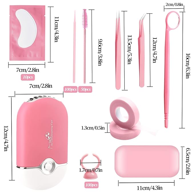 267 PCS Eyelash Extension Supplies Lash Extension Kit USB Air Conditioning Blower,Silicone Pad,Under Eye Gel Pads,Mini Makeup Mirror,Tapes,Tweezers,Glue Rings,Eyelash Brushes,Mini Applicator