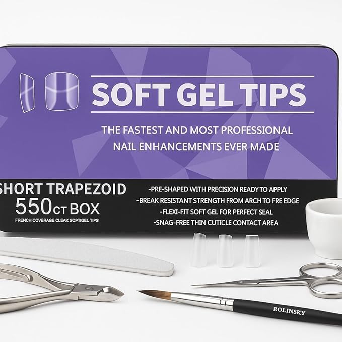 Gel Nail Tips Shape, 550 Pcs Half Matte Pre-Etched Press On False Nails, Full Cover Acrylic Nail Tips Kit for Nail Extensions, DIY Salon Nails. (Short Trapezoid, Clear)