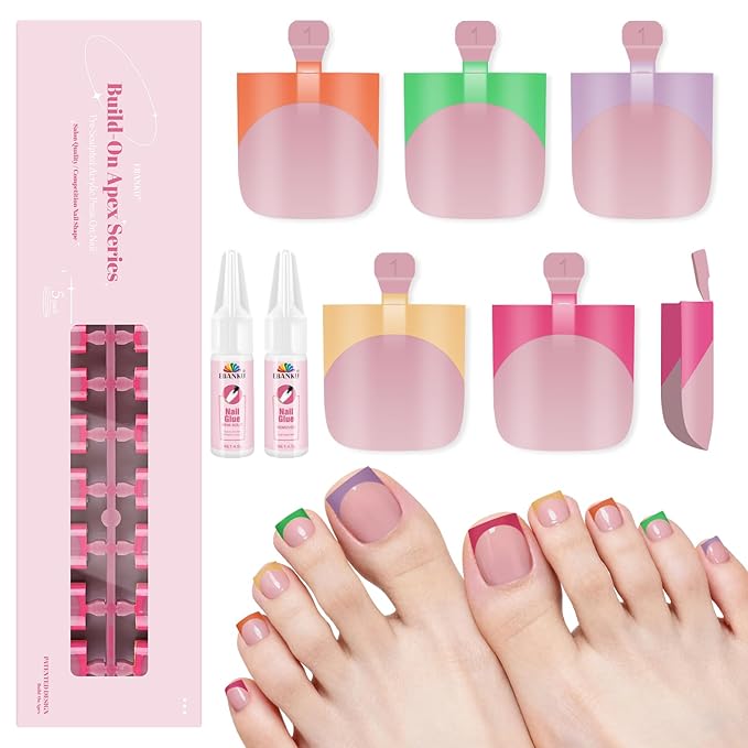 EBANKU 150 Pcs Press On Toenails French Tips, Colorful Square Short Toe Nail Tips Press On Fake Toenail Full Cover Artificial False Nail Tips with Glue for Women Home Salon DIY