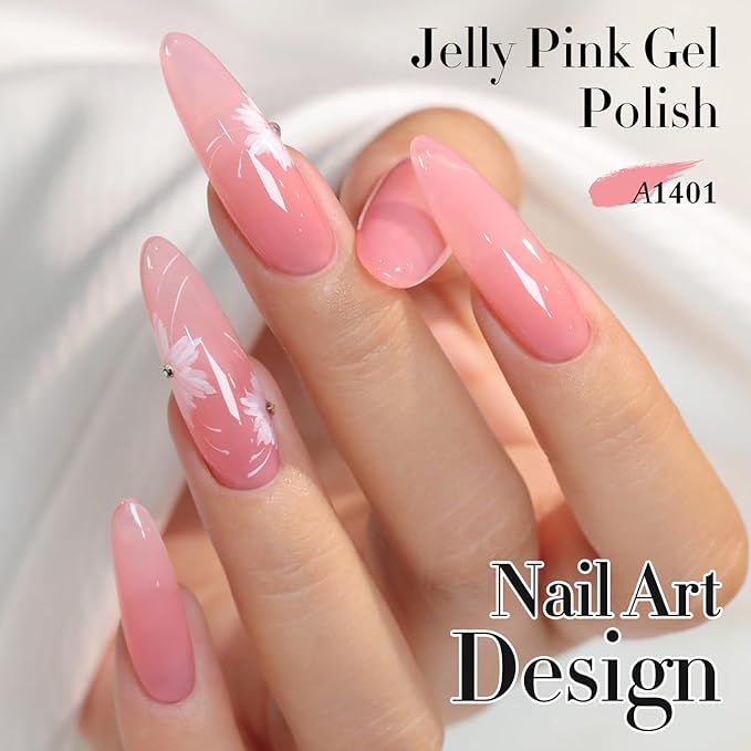 Double Rhythm 0.50 OZ Gel Polish Hema Free Same Color Same Bottle Golden Round Translucent Neutral Natural Milky 15 ML Jelly UV Polish Art DIY at Home (Jelly Pink-C1401)