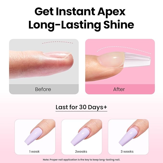 Beetles Tipex Pre-Building Instant Apex Nail Tips Kit – Coffin Medium, 224PCS in 16 Sizes | Pre-Etched, Thick Full Cover Acrylic Tips with Nail Glue, Dehydrator, Primer, Base & Top Coat, Mini UV Lamp