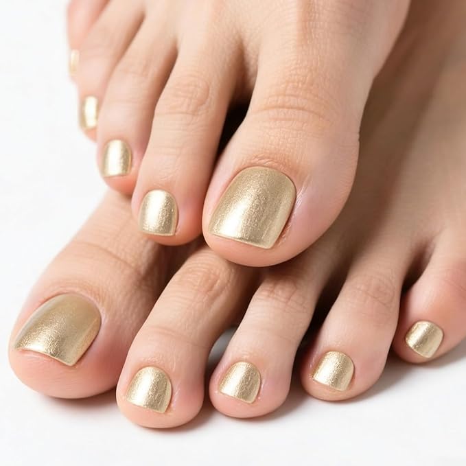 34 Pcs Semi Cured Gel Toe Nail Strips Gold Gel Nail Stickers Full Cover Gold Nails Wraps Self Adhesive Toe Nails Polish Strips Stickers for Women UV/LED Light Required