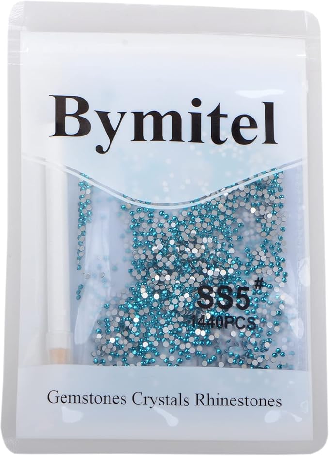 2880PCS Art Nail Rhinestones Non Hotfix Glue Fix Round Crystals Glass Flatback for DIY Jewelry Making with one Picking Pen (ss5 2880pcs, Aquamarine)