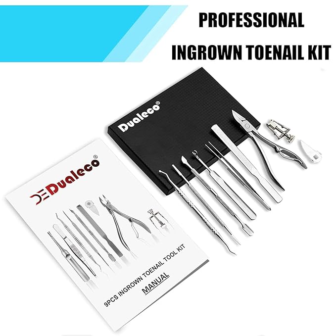 Ingrown Toenail Tool Kit (9PCS), Professional Toe Nail Clipper Set for Ingrown & Thick Nail, Stainless Steel Ingrown Toenail Kit, Surgery Grade Manicure Pedicure Tool by Dualeco