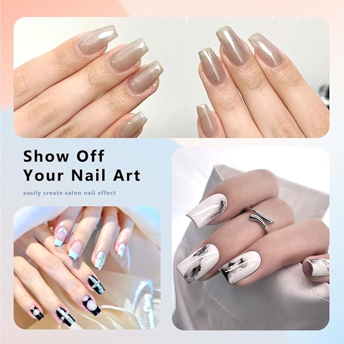 480PCS Nail Tips Clear False Nails Full Cover for Acrylic Fake Nails Kit 12 Sizes 2 Shapes Long Almond Square Pre-Shape for Salon Home DIY Gifts