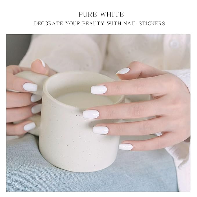 JMEOWIO Semi Cured Gel Nail Strips White Gel Nail Stickers Nails Art Design Decoration Accessories