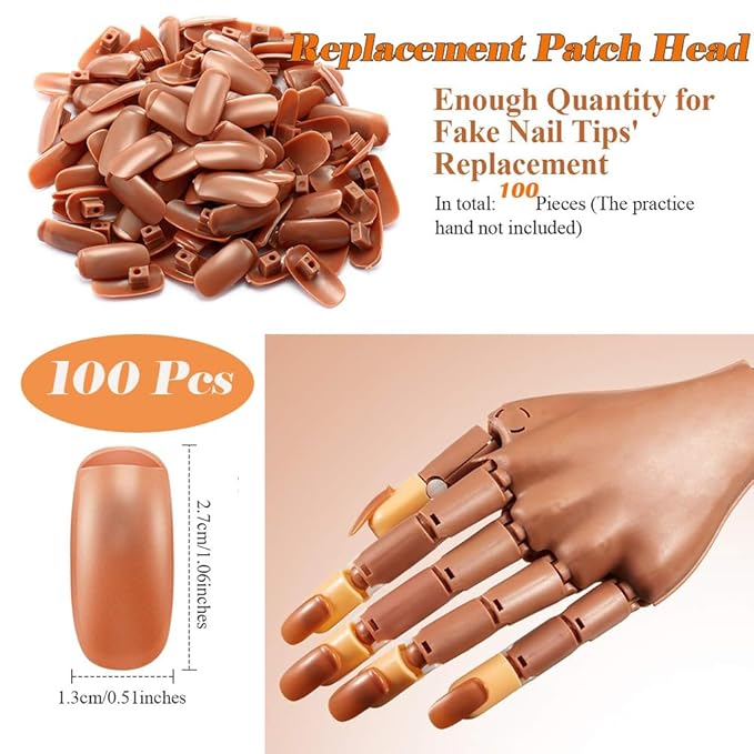 AKOAK 100 Pcs Acrylic Nail Practice Fingers, Replacement Patch Head, Flexible Nail Training Fake Nail Head Hand Practice Fake Nail Hand Nail Display Nail Supplies DIY Nail practice