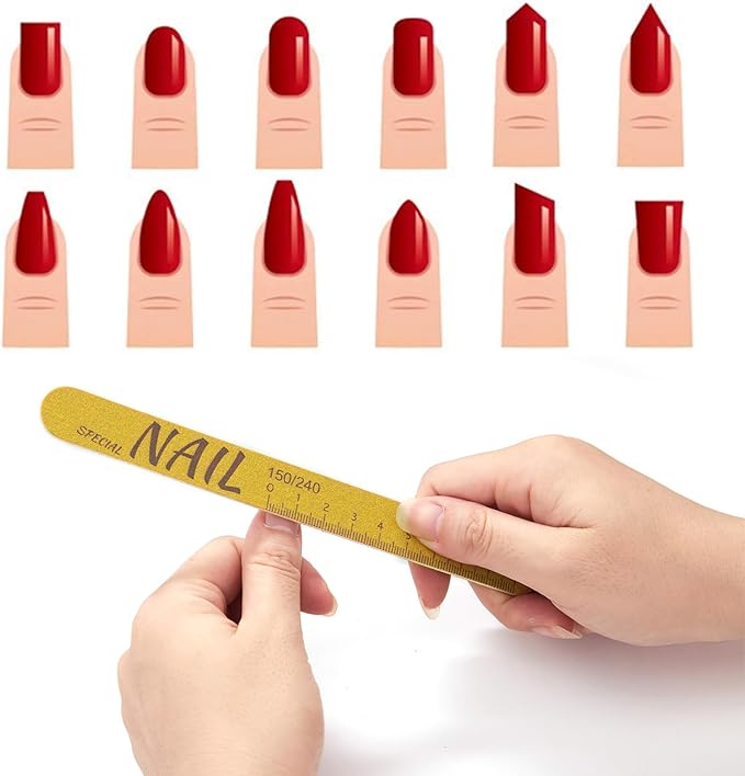 10 Pieces Nail Files and Buffers, Nail Files for Natural Nails, Emery Boards for Nails with Nail Shape Guide(Square, Almond, Oval), Nail Buffer Block 100/180 Grit Finger Nail File Set