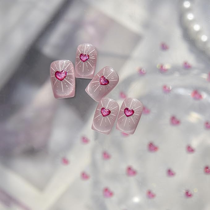 Valentines Nail Stickers for Nail Art Pink Heart Nail Art Stickers 5D Embossed Glitter Nail Decals Holiday Nail Design for Women Manicure DIY Decoration Accessories