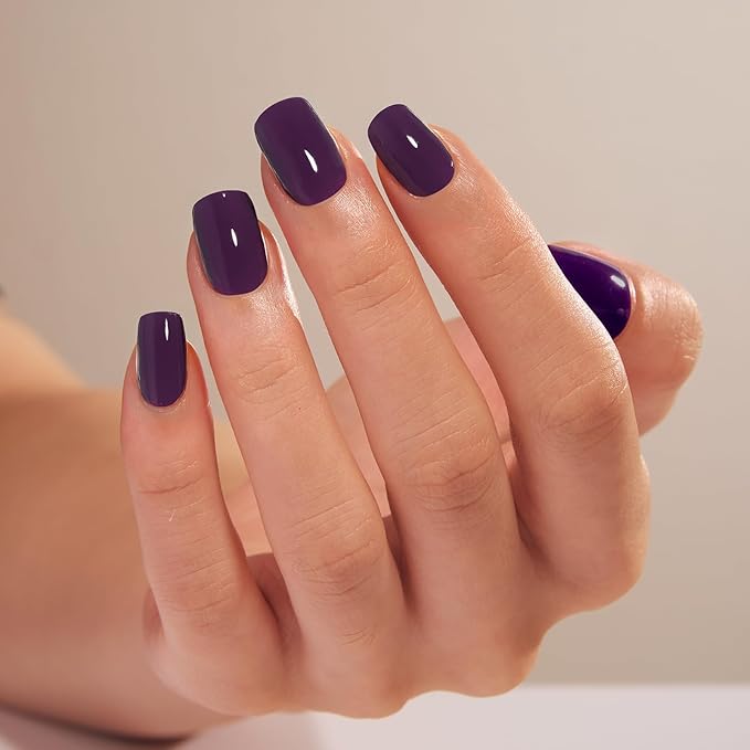 Curvlife Press on Nails Acrylic Fake Nails with Short Square Reflective purple Design Full Cover False Nails Reusable Nail Kit with Nail Glue Adhesive Tab Glue on Nails