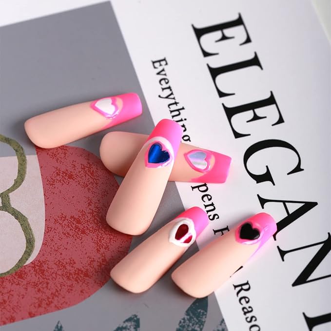 12 Colors Love Heart Nail Art Stickers, 3D Love Self-Adhesive Sticker Design, Laser Gold Silver Red Black White Pink Yellow Green Pink Blue Heart Nail Transfer Decals for Women Manicure Decorations