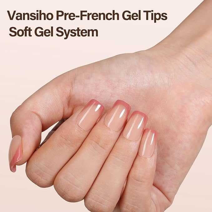 150 Pcs Gel Nail Tips, French Tip Press on Nails, Vansiho Short Square Nail Tips, Pre-French Tips Press on Nails, Acrylic Fake Nails for Nail Art DIY 15 Sizes