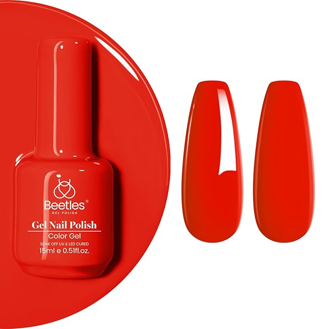 Beetles Red Gel Nail Polish - 15ml Orange Red Gel Nail Polish Soak Off LED UV Manicure Art Design Salon at Home DIY Gift for Women