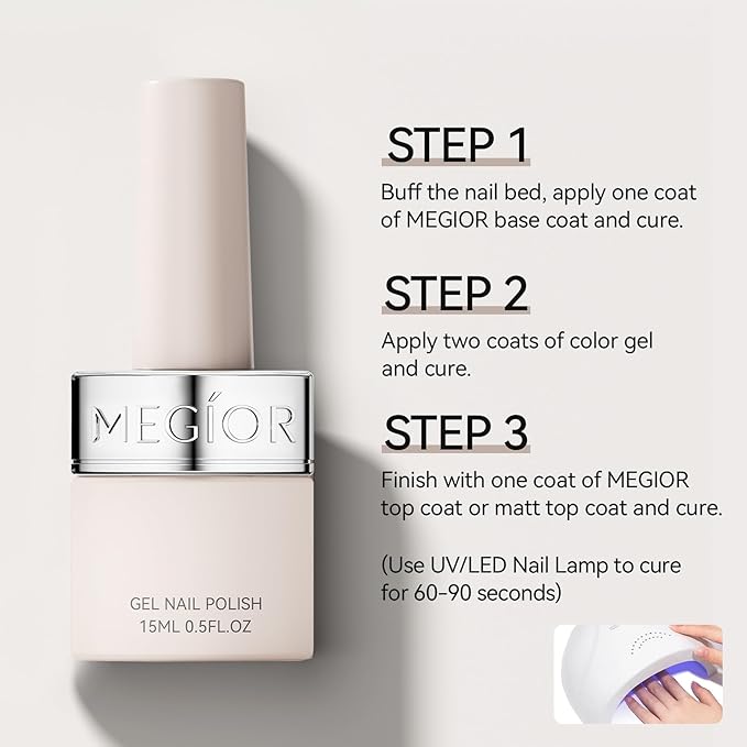MEGIOR Jelly Red Gel Nail Polish 0.5 Fl Oz Red Transparent Colors Soak Off UV LED Lamp Light Cure Gel Polish Kit for Salon and Nail Art Starter Manicure DIY at Home