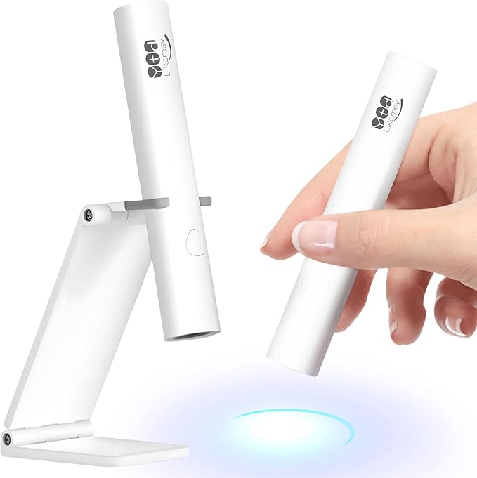 YTD Likomey Handheld UV LED Lamp for Gel Polish,White Quick Dry Mini Nail Light with Folding Bracket, Portable Cordless Rechargeable for Fast Curing UV Nail Glue Builder Extension Gel
