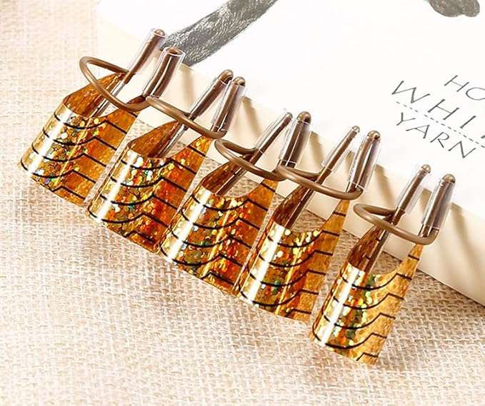 AKOAK 10 Pieces Reusable UV gel Acrylic Nail Art Tips Extension Guidance Form Tool, Nail Extension Metal Aluminum Holder, Nail Salon Home Accessories (Gold)