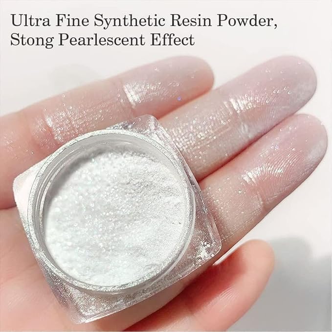 White Pearl Chrome Nail Powder, Mirror Effect Pearlescent Chrome Pigment Powder for Nails, Ice Aurora Nail Powder 3Pcs