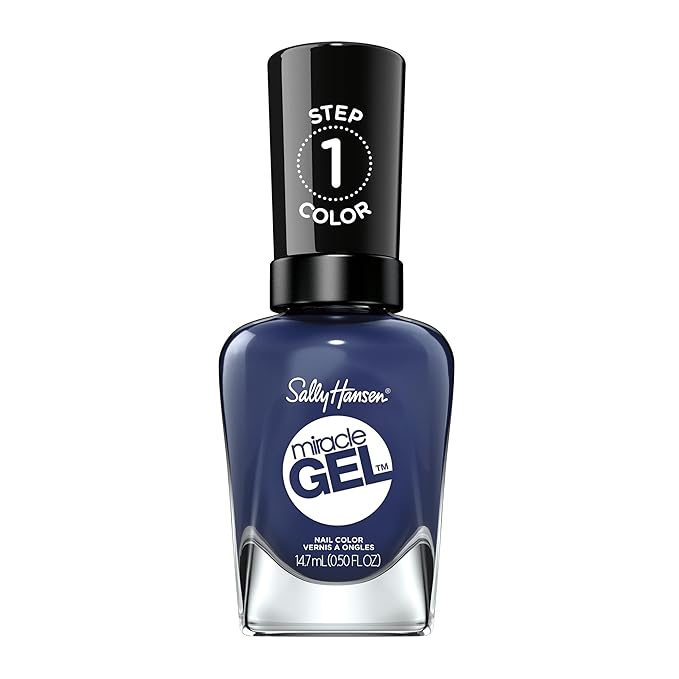 Sally Hansen Miracle Gel Salon Quality Nail Polish | Gel-Like Formula, Two-Step System, No UV Light Needed, Long Lasting | Opaque | 609 Midnight Mod | Navy Blue Nail Polish