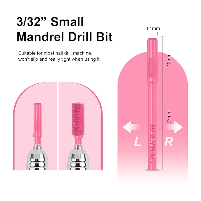 Rolybag 100pcs Small Sanding Bands Nail Drill Bits 240 Extreme Fine Grit Nail Sanding Bands with 3.1mm Mandrel Bit for Acrylic Nails Gel Removing Shaping Professional Manicures and Pedicure, Rose Red