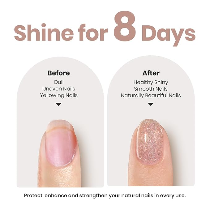 Beetles Nail Strengthener, 2 in 1 Nail Strengthener Polish Nail Growth Nail Ridge Filler Base Coat Nail Polish Nail Repair for Damaged Thin Nails Natural Nails Glitter Brown Nail Polish 15ML