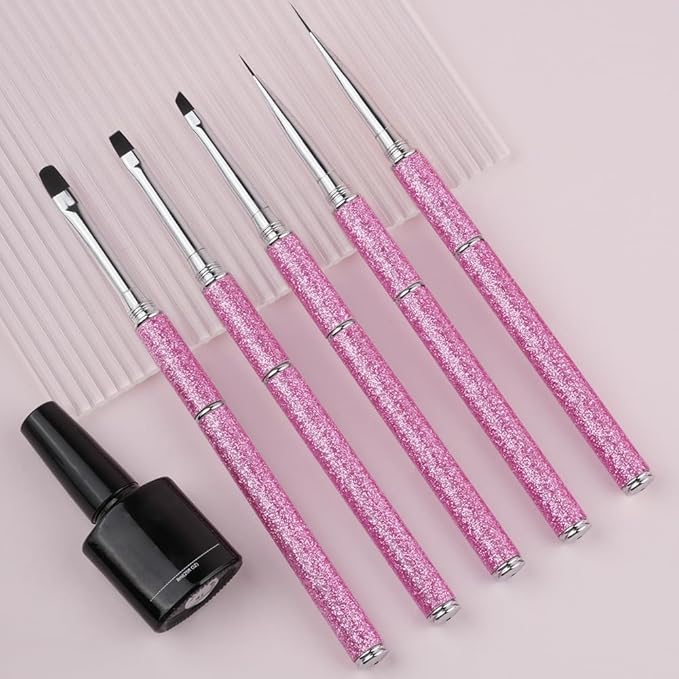 Nail Art Brushes Set Nail Art Design Pen Painting Tools with Nail Extension Gel Brush,Nail Polish Brush, Builder Nail Gel Brush, Nail Art Liner Brush for Salon Gift for Girls Women (Rose)
