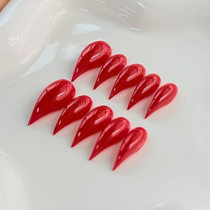 10 Pcs Christmas Press on Nails RIICFDD Red Fake Nails Curved Stiletto Eagle Claw False Nails Muti-Layer Gel Handmade Nail Cat Claw Stick on Nail for Women New Year Nail (S)